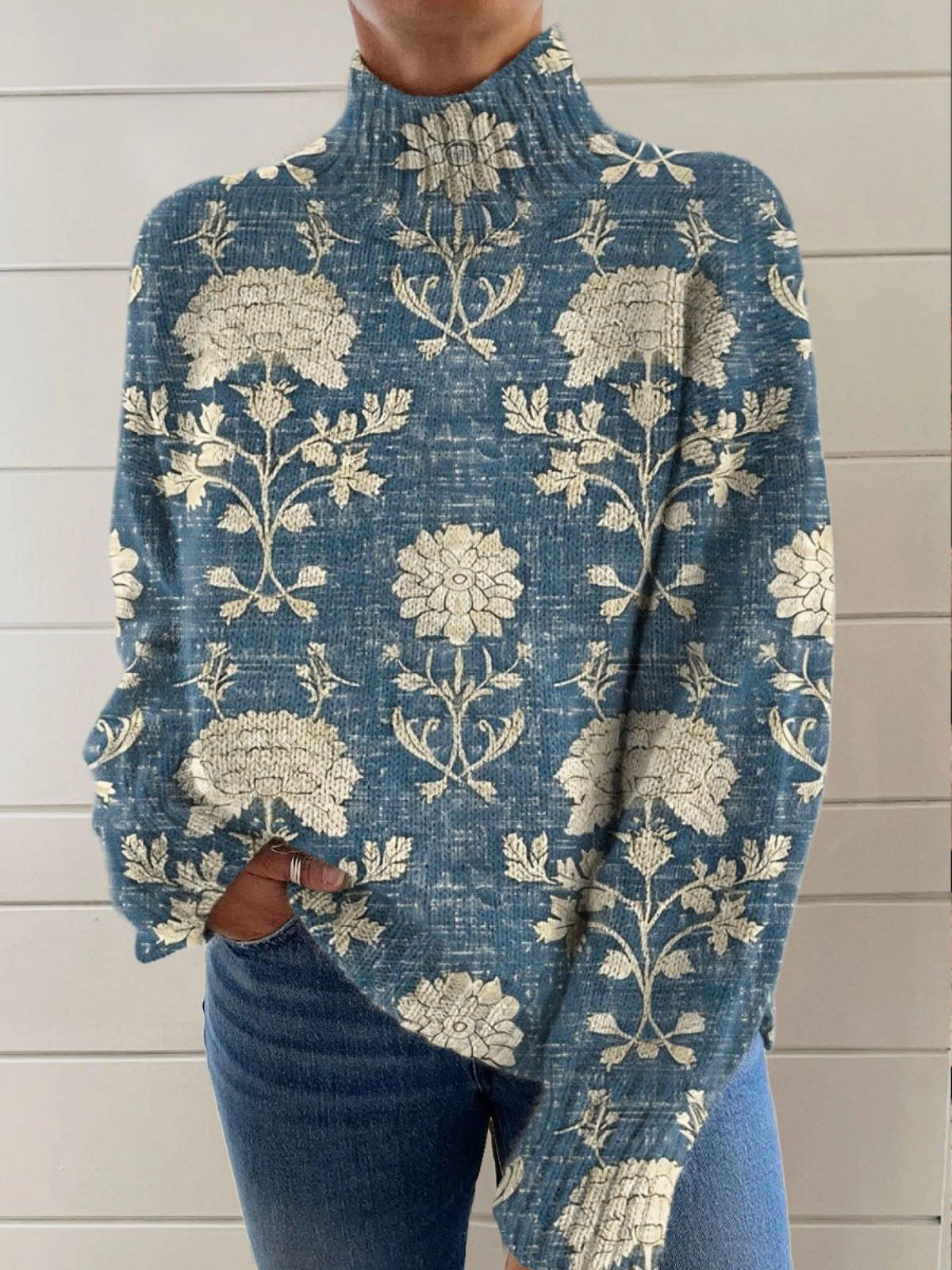 Lily | Timeless Floral Turtleneck