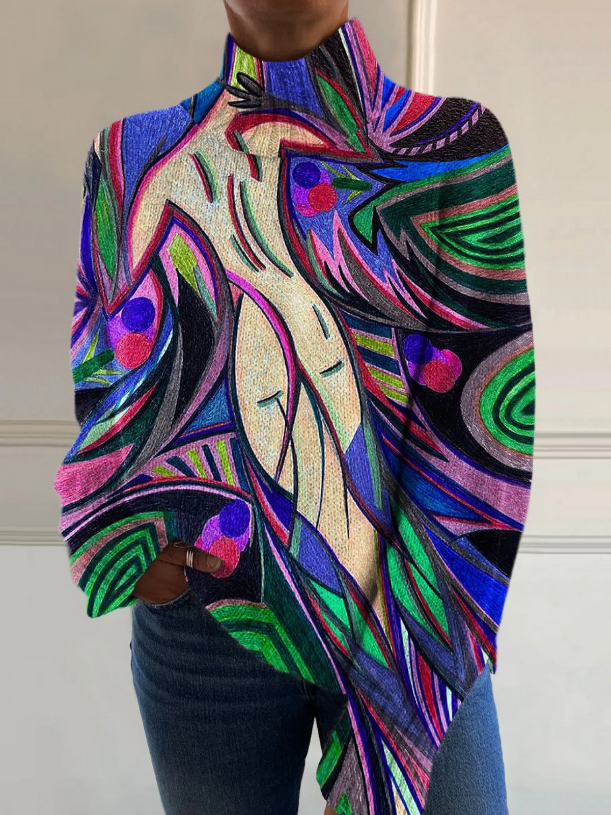 Evie | Retro Abstract Turtleneck